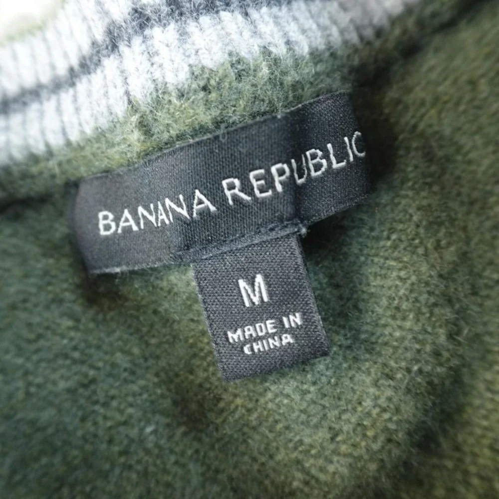 Banana Republic Sweater Mens M Green Merino Wool‎ Pullover Crewneck Knit Soft
